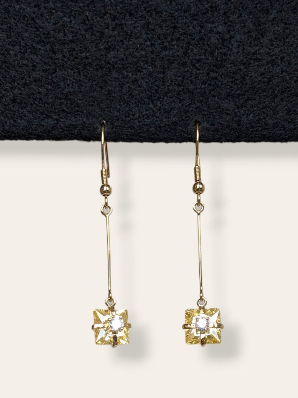 Dangling Yellow & White Crystal Earrings